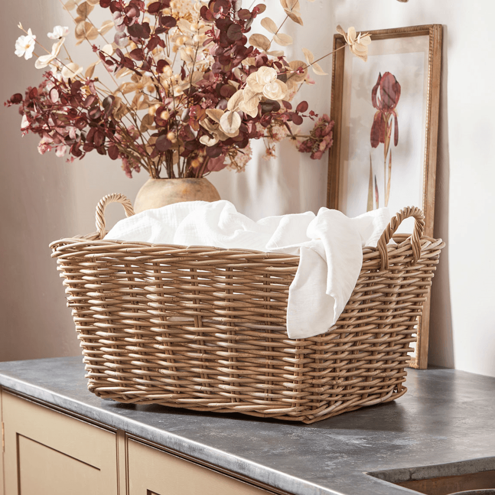 Rattan Rectangular Basket, Natural