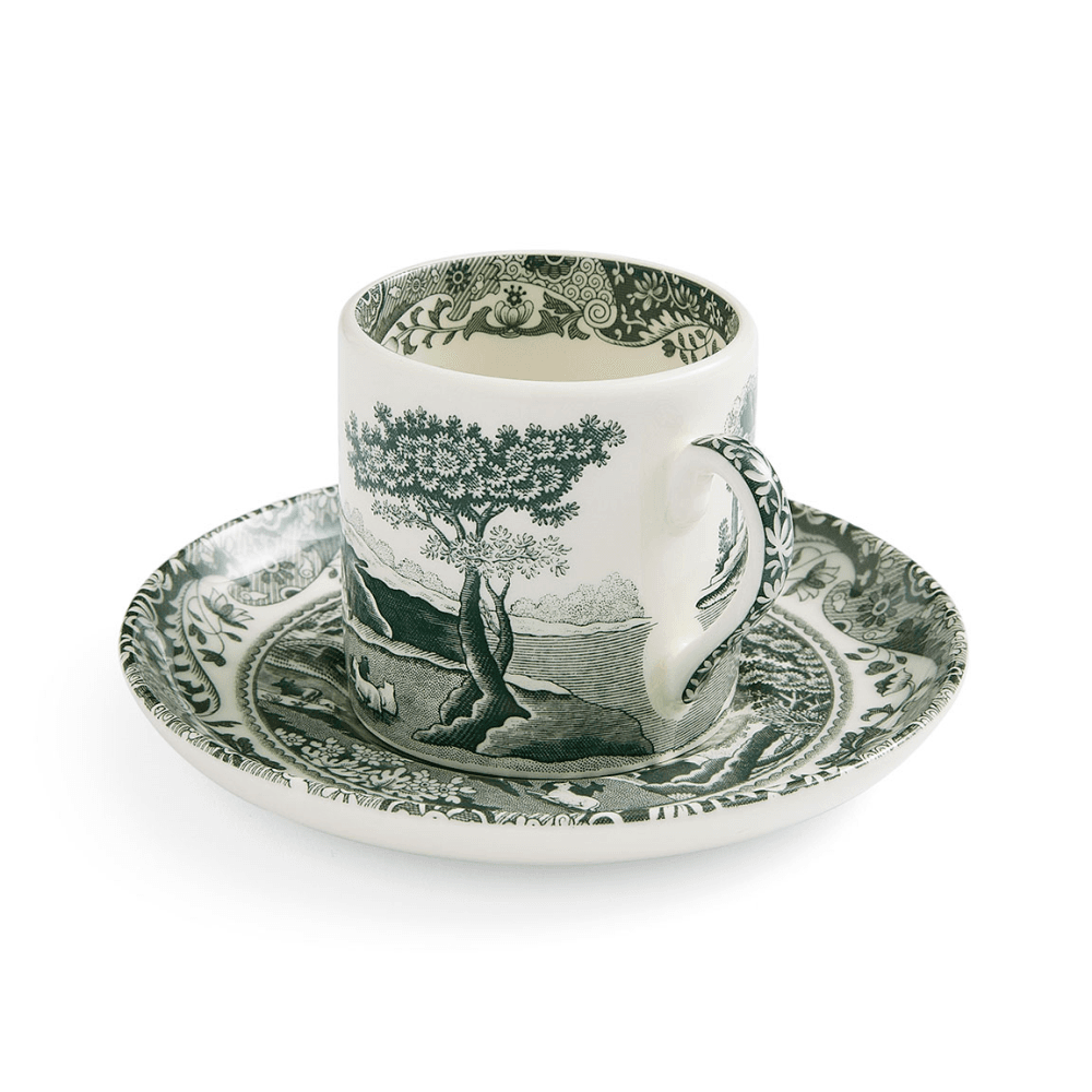 Heritage Italian Set of 4 Espresso Cups & Saucers, Green