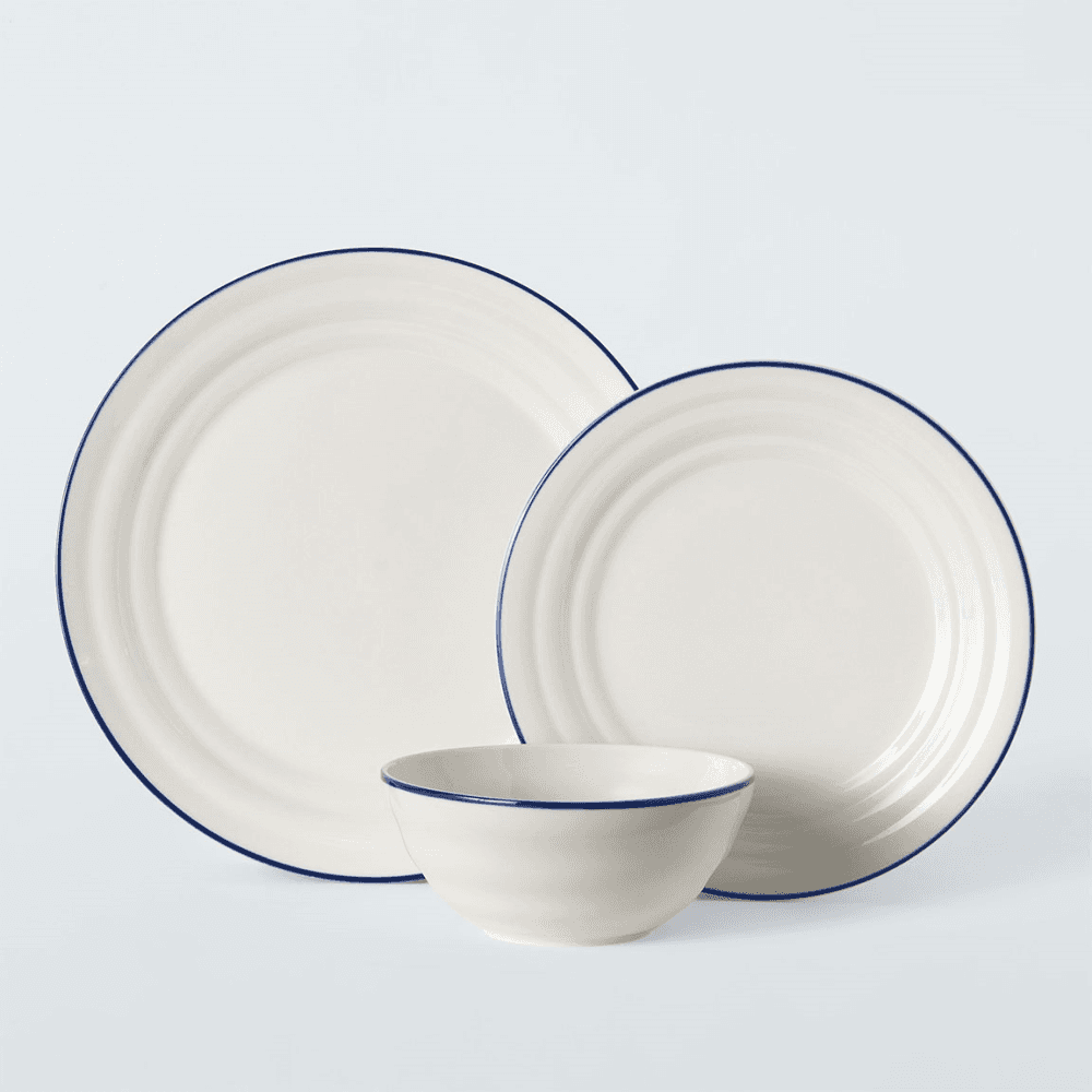 Harbour 12 Piece Dinner Set, White/Blue