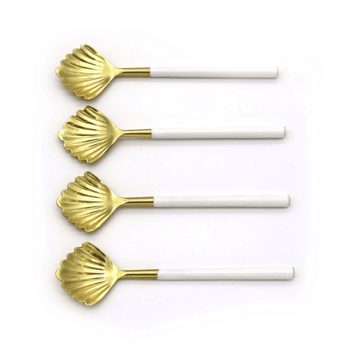 Image showing the Shell Set of 4 Dessert Spoons, Gold product.