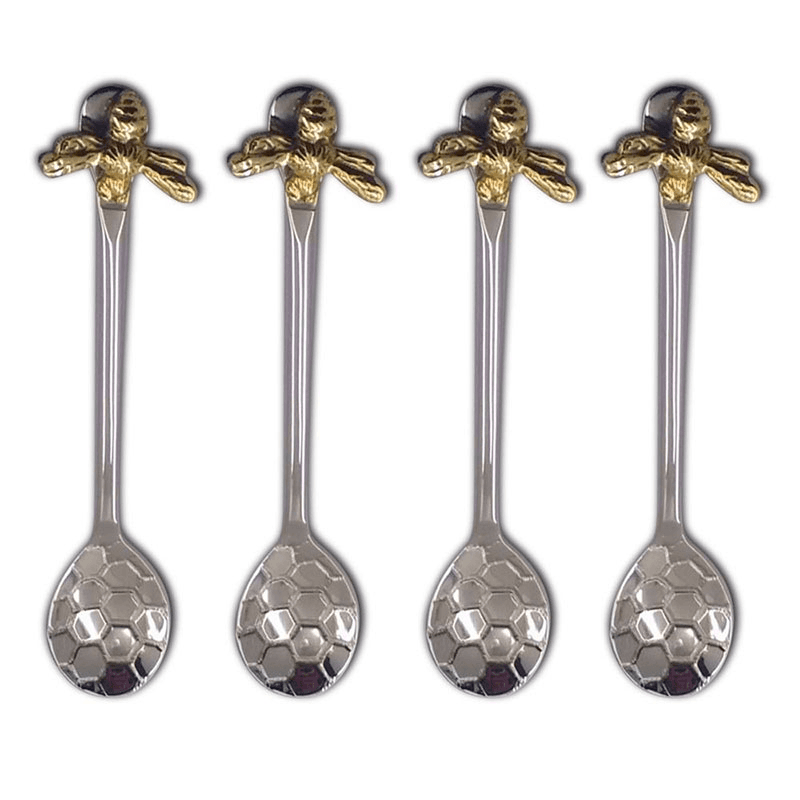 Bee Honeycomb Set of 4 Coffee Spoons, Silver