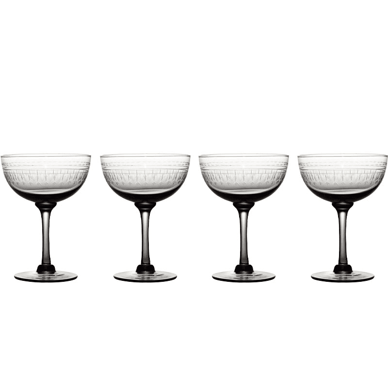 Ovals Set of 4 Champagne Saucers, Smoky