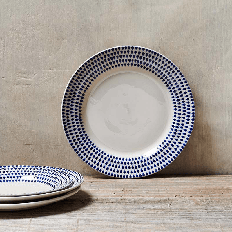 Indigo Drop Dinner Plate, Cream & Blue