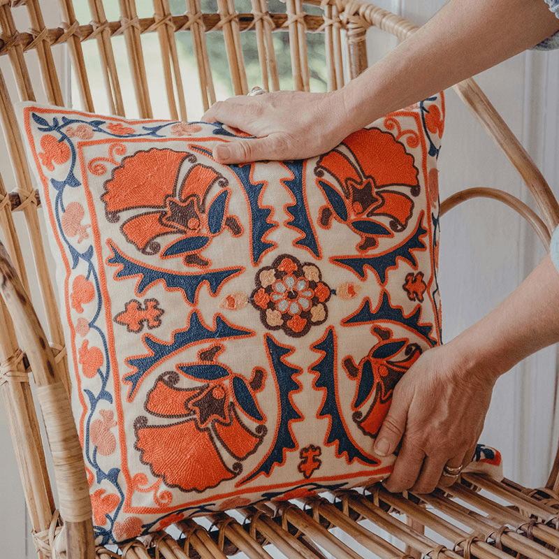 Suzani Marigold Cushions, Coral