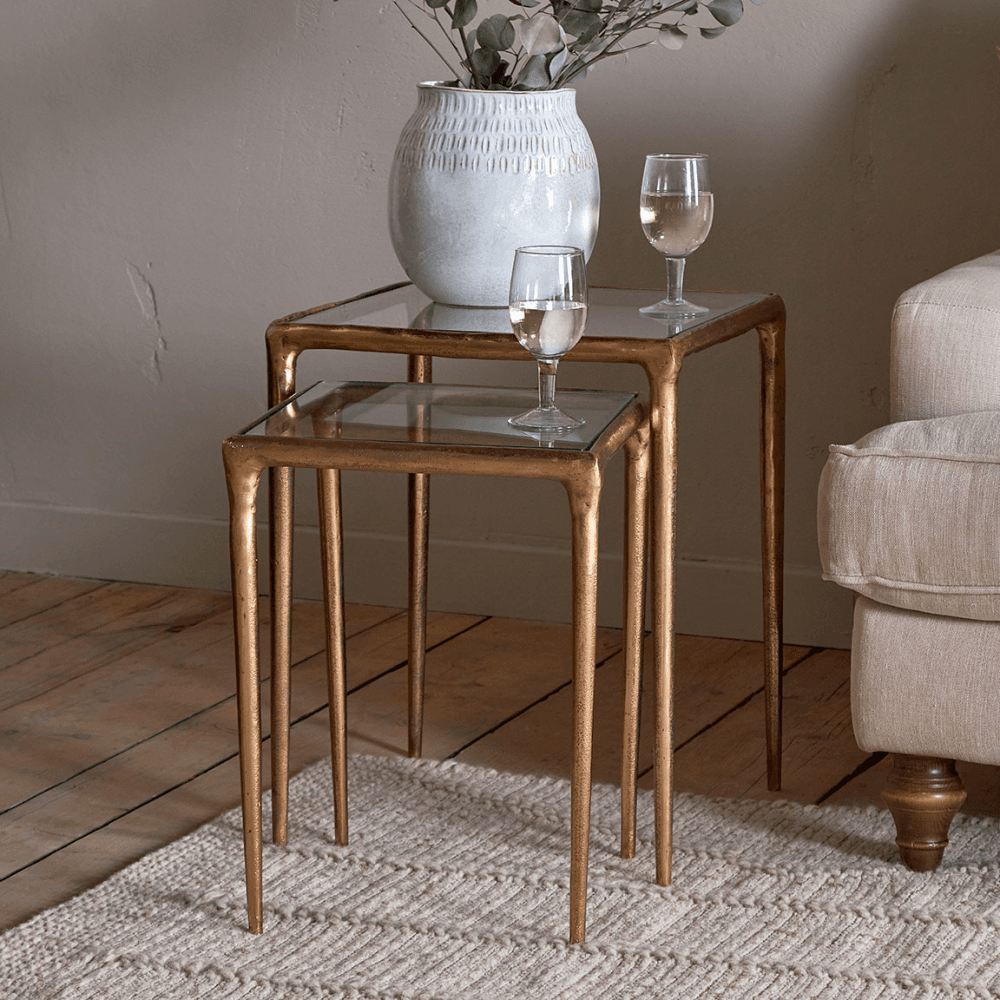 Gilasi Nesting Side Tables, Antique Brass