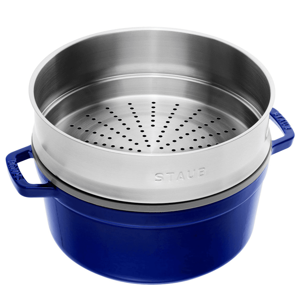 Round cocotte with steamer, Dark Blue