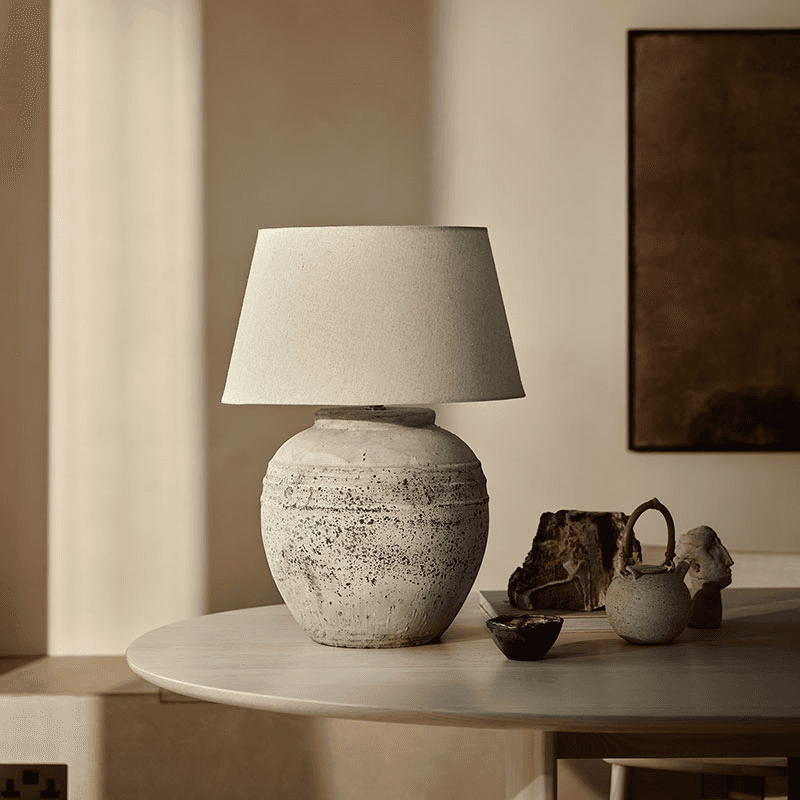Rustic Table Lamp with Shade, Grey