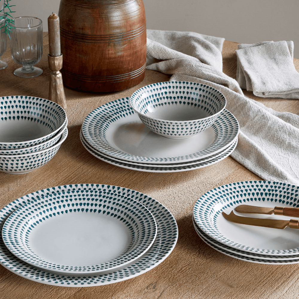 Juniper Drop 12 Piece Dinnerware Set, Green