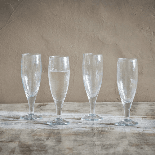 Image showing the Yala Hammered Champagne Glass set of 4 Clear, Clear Glass product.