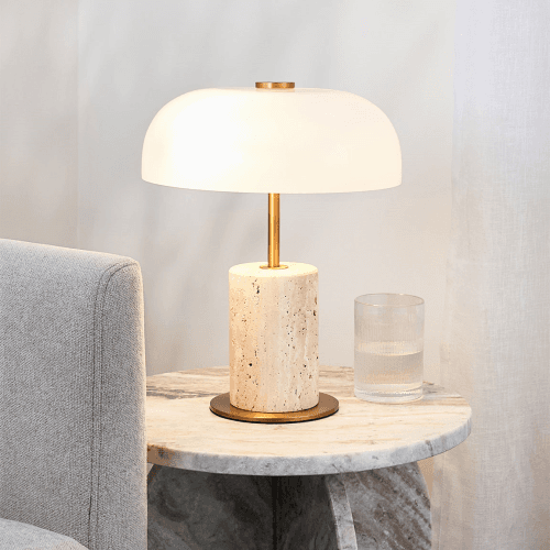 Image showing the Porcini Marble Mini Table Lamp, H33.5cm, Off White product.