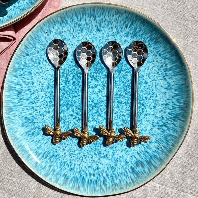 Bee Honeycomb Set of 4 Coffee Spoons, Silver
