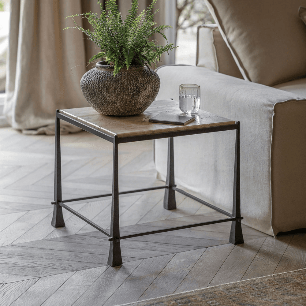Wellington Side Table, Travertine stone