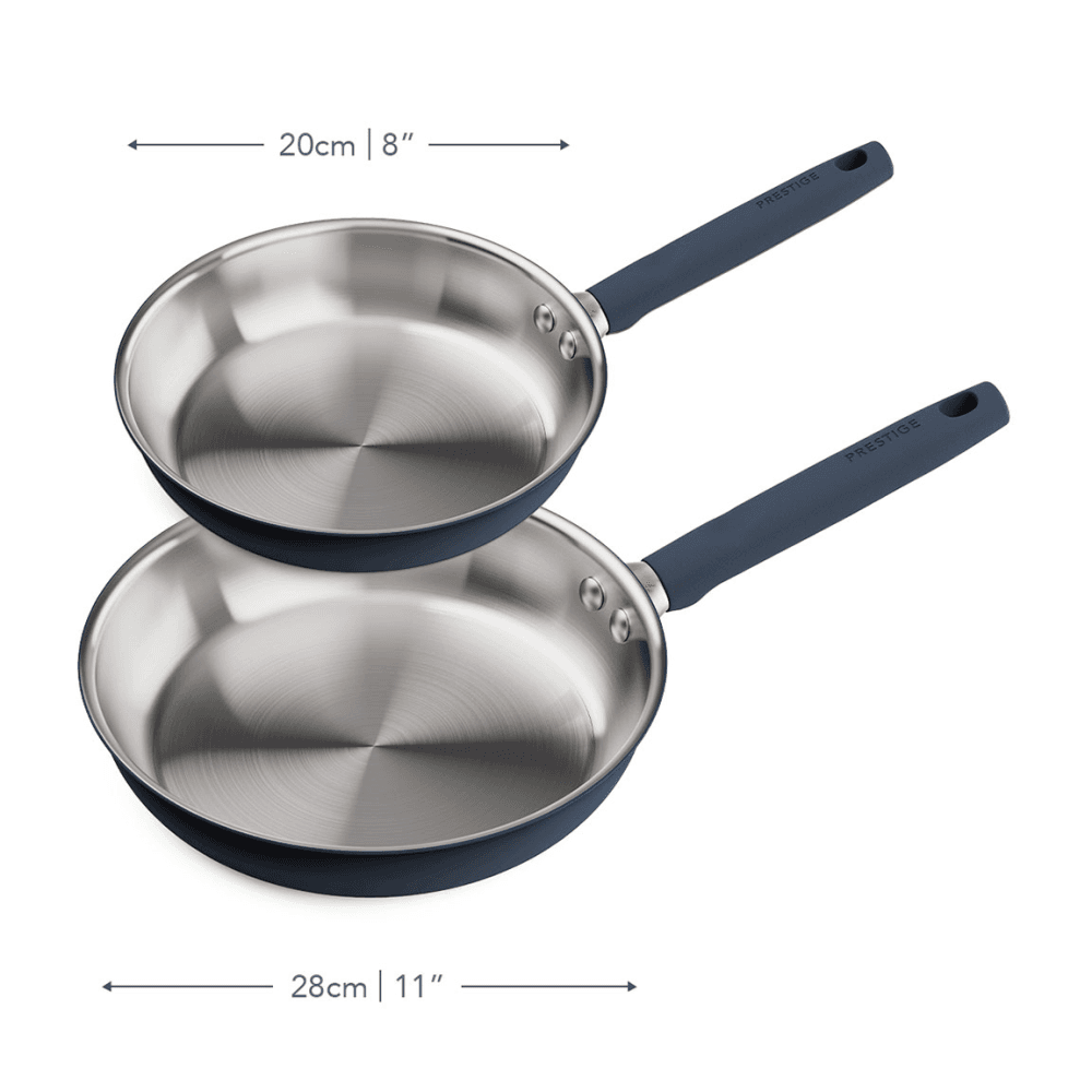 Stainless Steel 2pc Non-Stick Frying Pan Set, French Navy