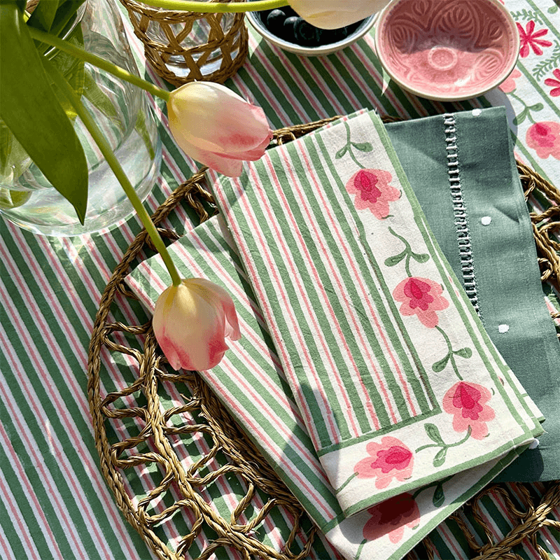 Suzani Stripe Set of 4 Napkins, Green