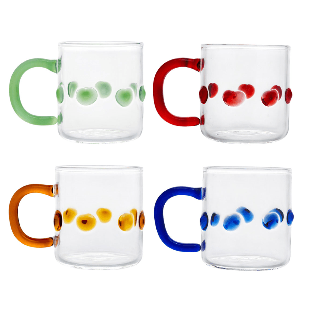 Handblown Set of Four Espresso Cups, Multi