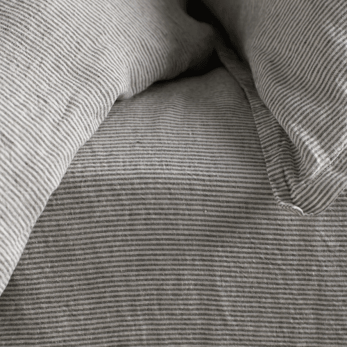 Image showing the Sid Stripe 100% Linen Fitted Sheet, Olive Green product.