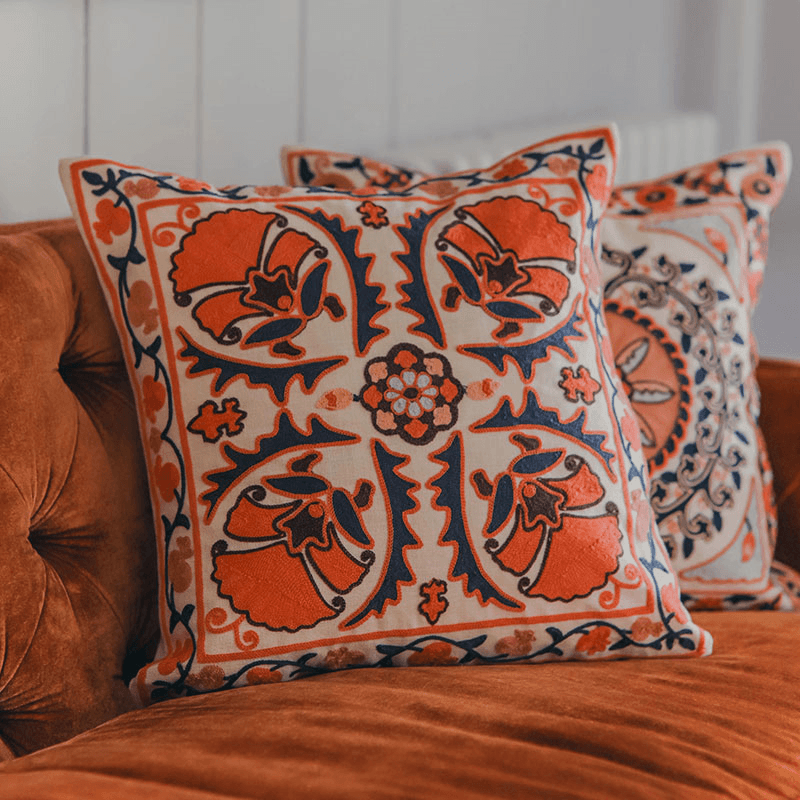 Suzani Marigold Cushions, Coral