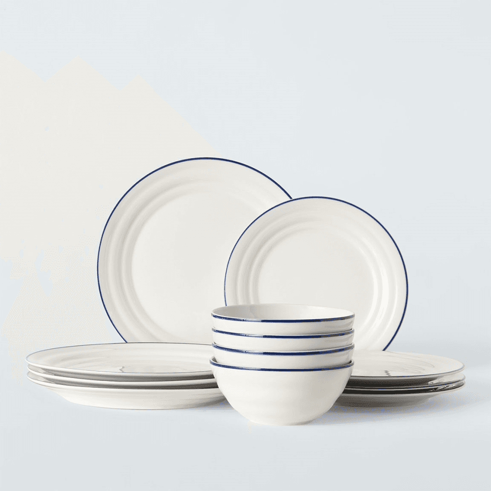 Harbour 12 Piece Dinner Set, White/Blue