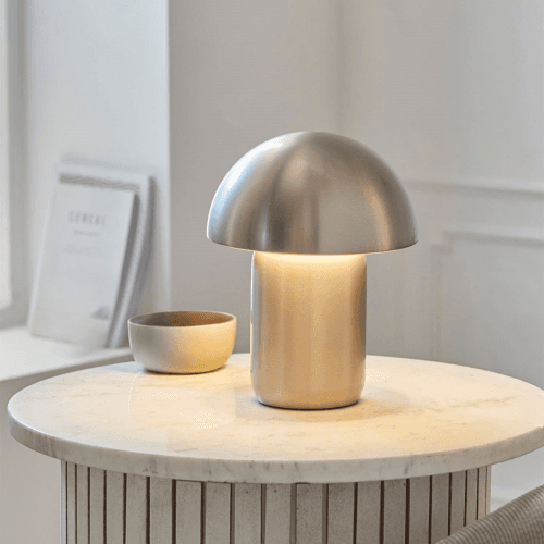 Image showing the Mushroom Portable Lamp, H25.5cm, Brushed Chrome product.