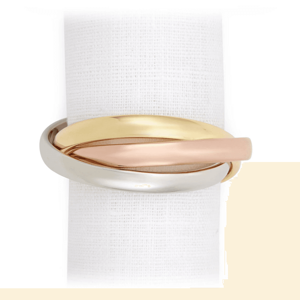 3 Rings Set of 4 Napkin Rings, Tri-Colour