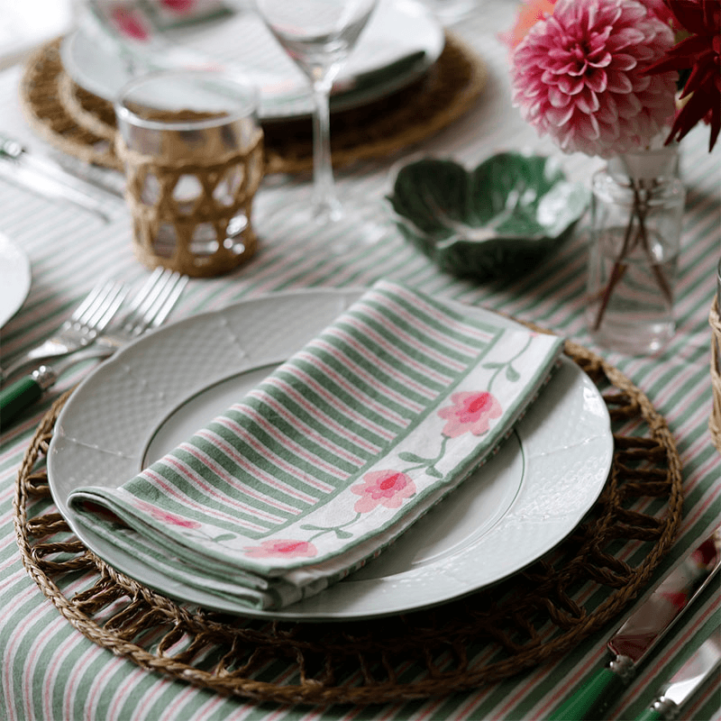 Suzani Stripe Set of 4 Napkins, Green