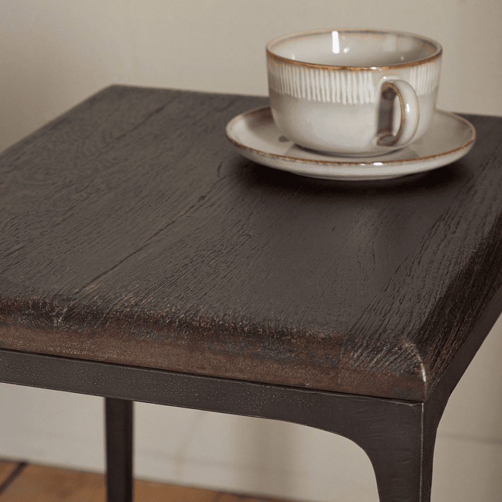 Sita Reclaimed Wood & Iron Side Table, Chocolate Brown