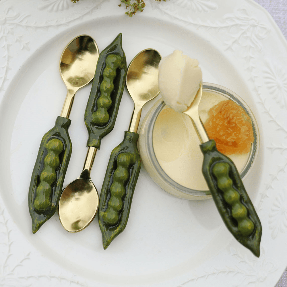 Peas in a Pod Set of 4 Coffee Spoons, Green