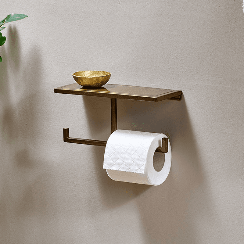 Mahi Wall Mounted Toilet Roll Holder, Brass