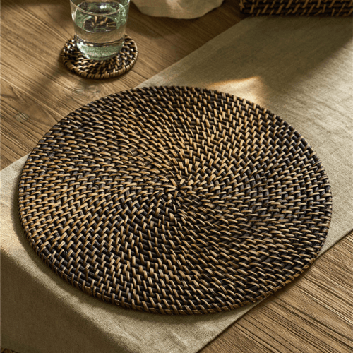 Image showing the Wittering Rattan Set of 4 Round Placemats, Antique Brown product.