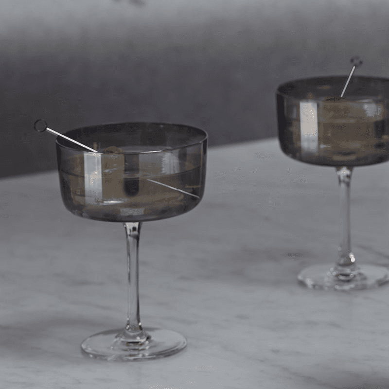 Lunar Set of 2 Champagne/Cocktail Glasses, Lunar Grey