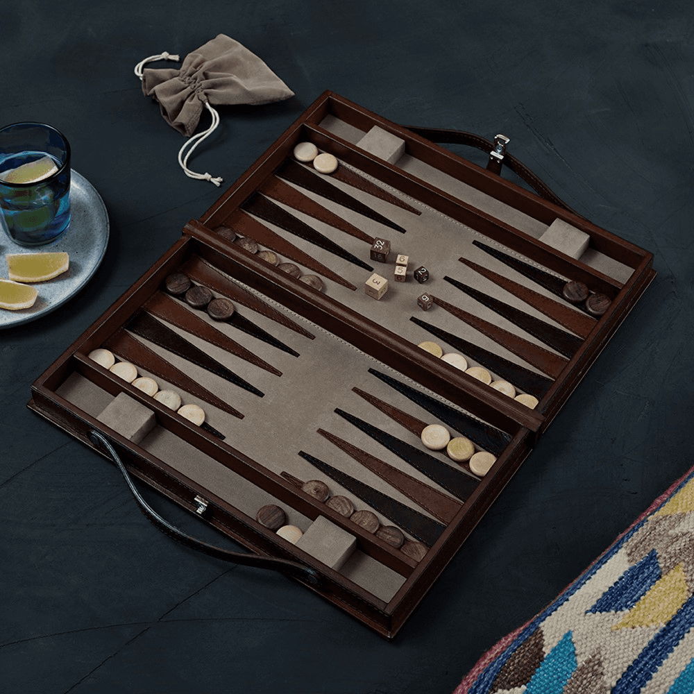 Backgammon set, Tan Leather