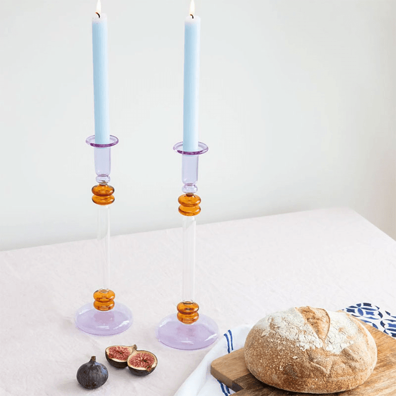 Bugle Candlestick, Purple & Amber