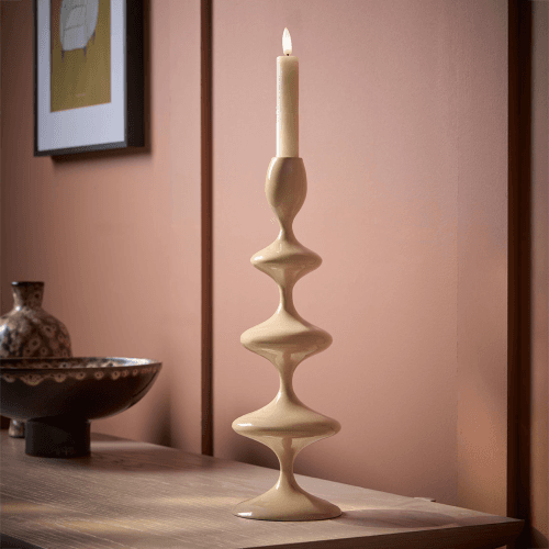 Image showing the Taupe Enamel Candle Holder, Cream product.