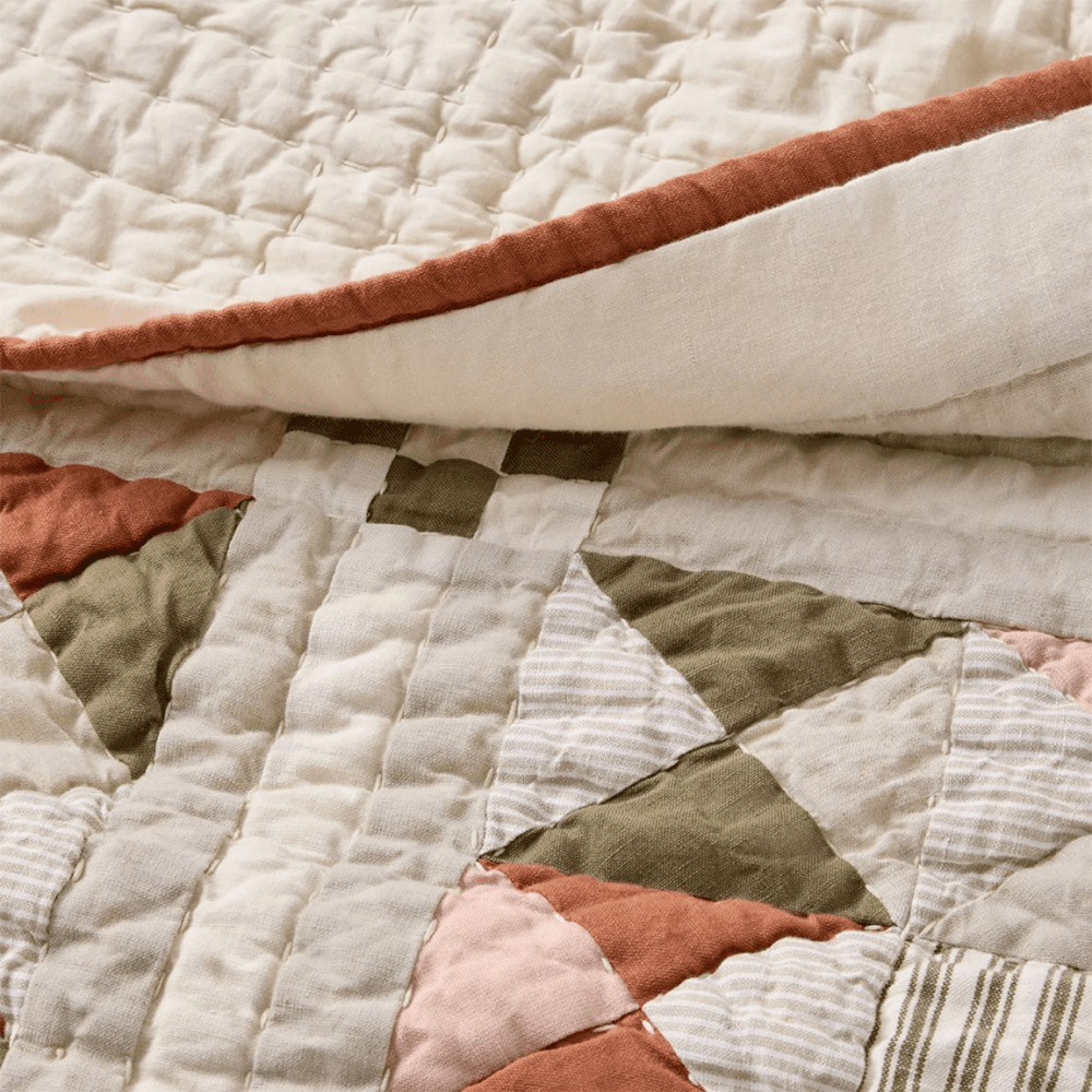 Patchwork Quilted Bedspread, Avocado