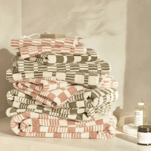 Image showing the Check Towel Bath Towel, Old Rose product.