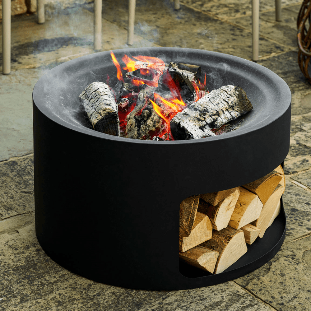 Sarsden  Round Fire Pit & Log Store, Steel