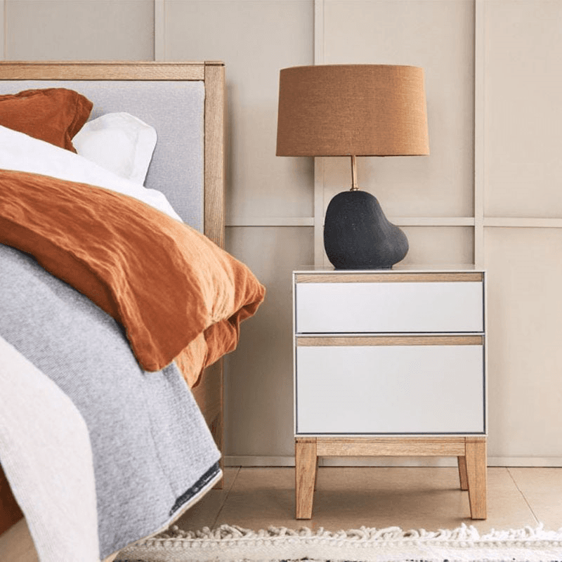 Lars Bedside Table, Cashmere and Oak