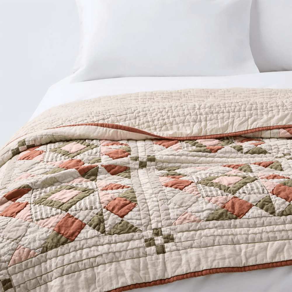 Patchwork Quilted Bedspread, Avocado