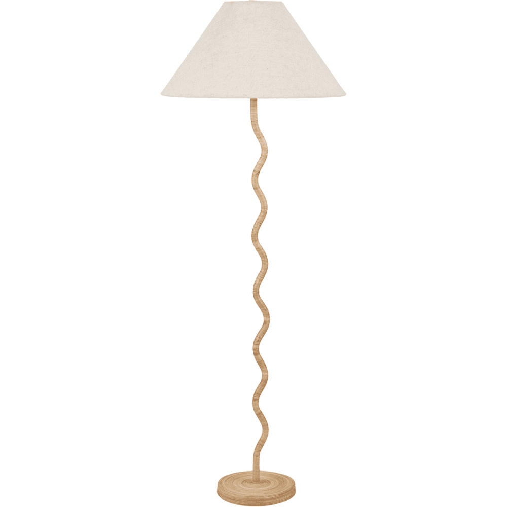 Palau Rattan Wave Floor Lamp with Harley Slubby Hopsack Lampshade