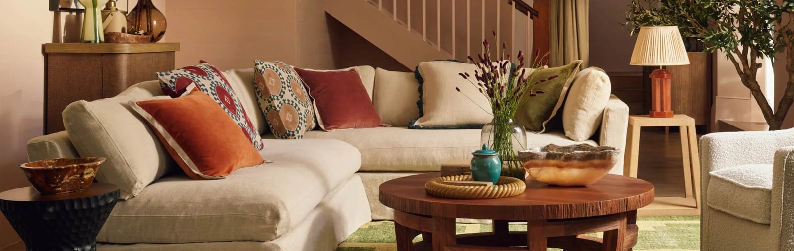 A living room with stylish homeware from OKA