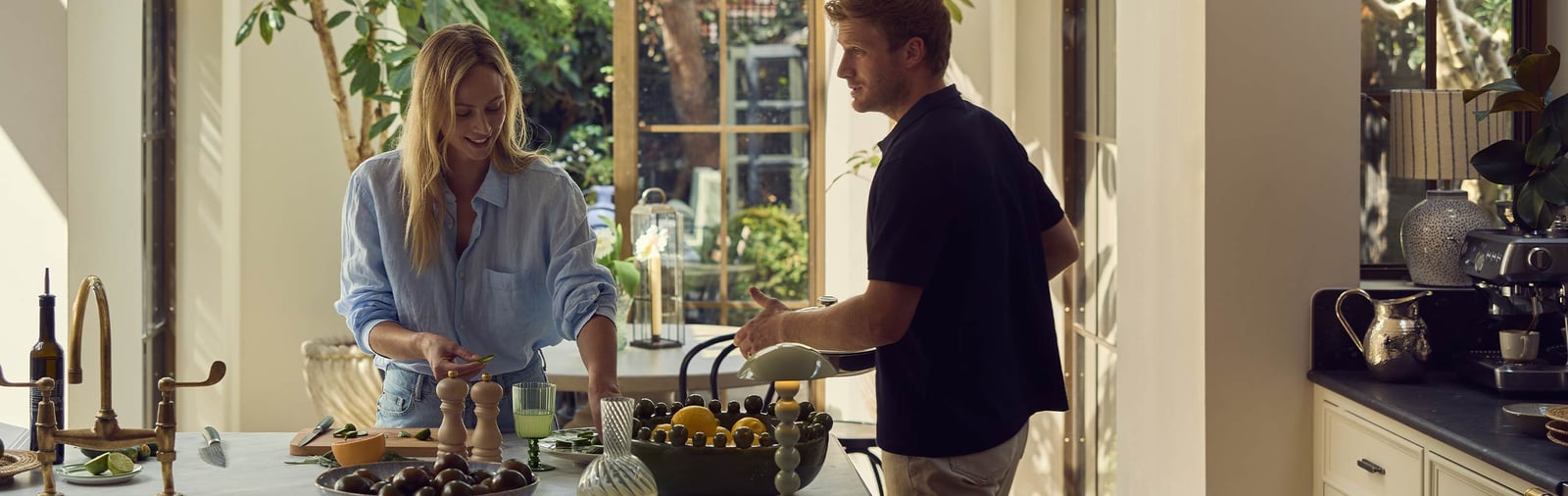 Couple cooking together