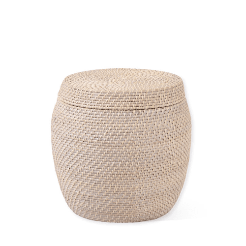 Image showing the Wittering Rattan Side Table With Removable Lid, White product.