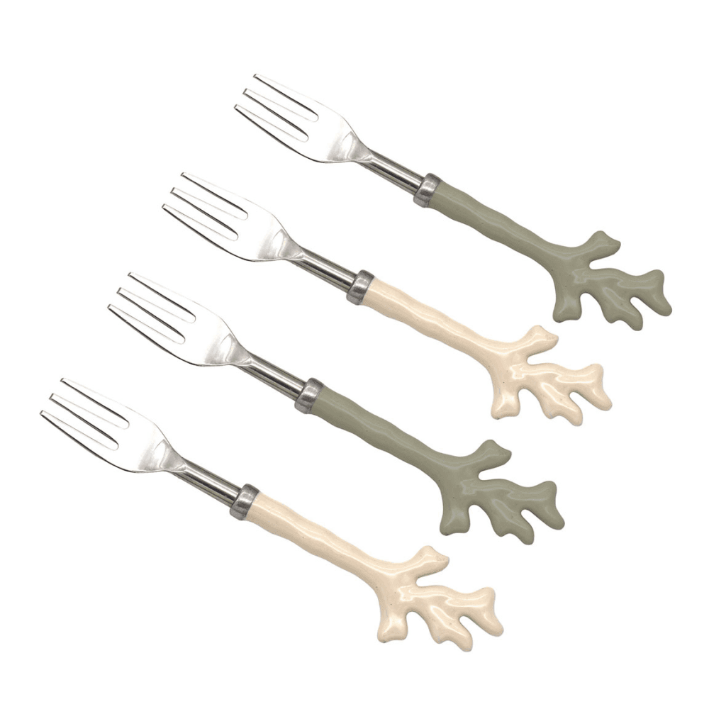 Mixed Coral Set of 4 Cake Forks, Sage Green & Cream