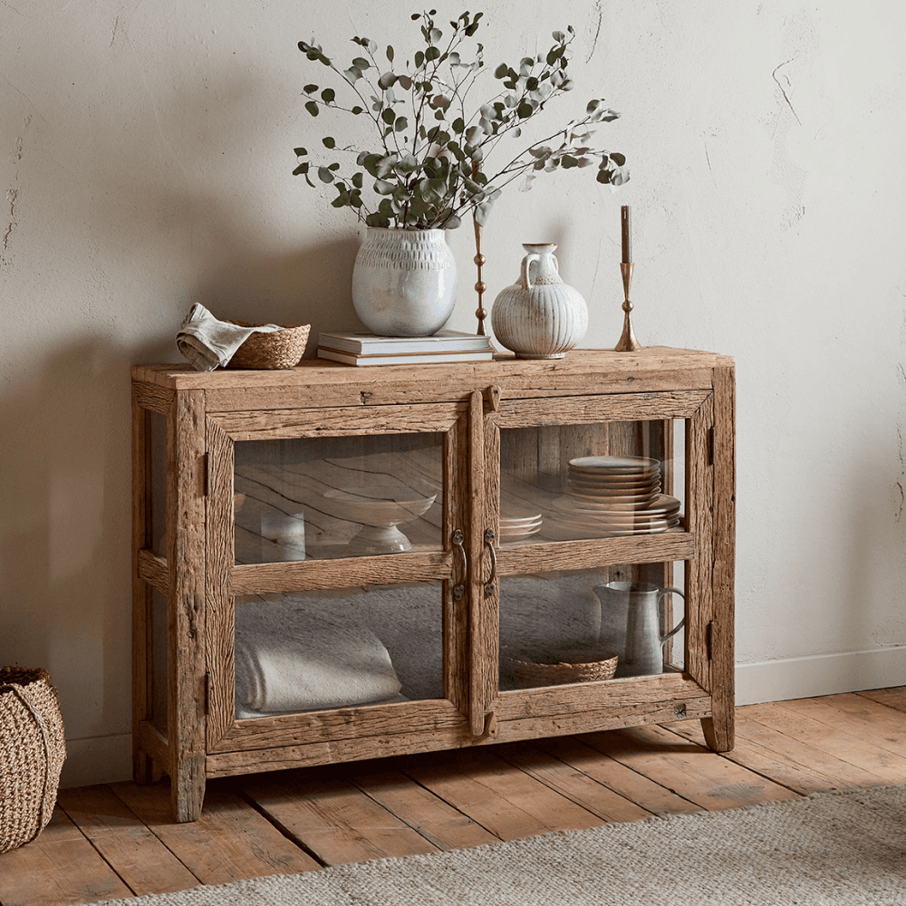 Ibo Reclaimed Wood & Glass Sideboard, Natural