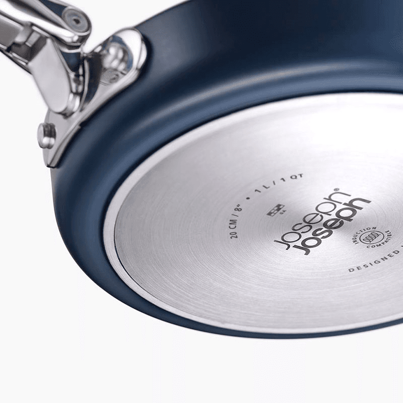 Space Folding Handle Ceramic Non-Stick Cookware Set, Midnight Blue