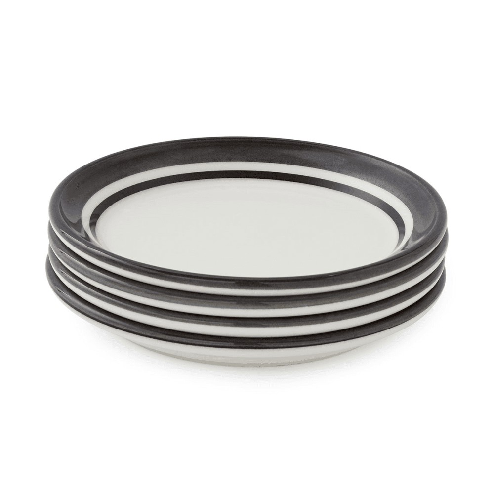 Potters Stripe Set of 4 Bread Plates, Black
