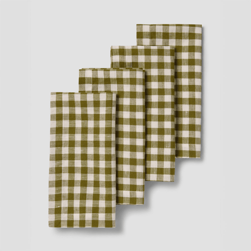 Gingham Set of 4 Linen Blend Napkins, Botanical Green