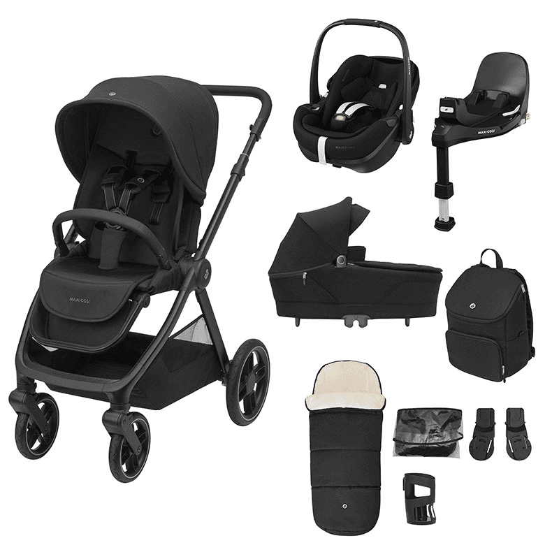 Oxford+ Premium 9 Piece Travel System Bundle, Twillic Black