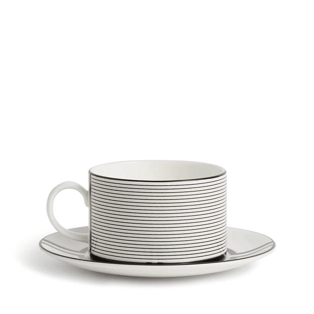 Luxe Graphite Teacup & Saucer V2, Black & White