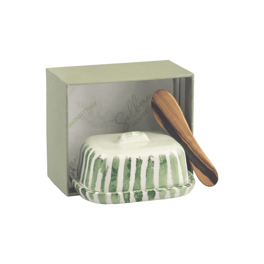Stripe Mini Butter Dish & Knife Set, Green
